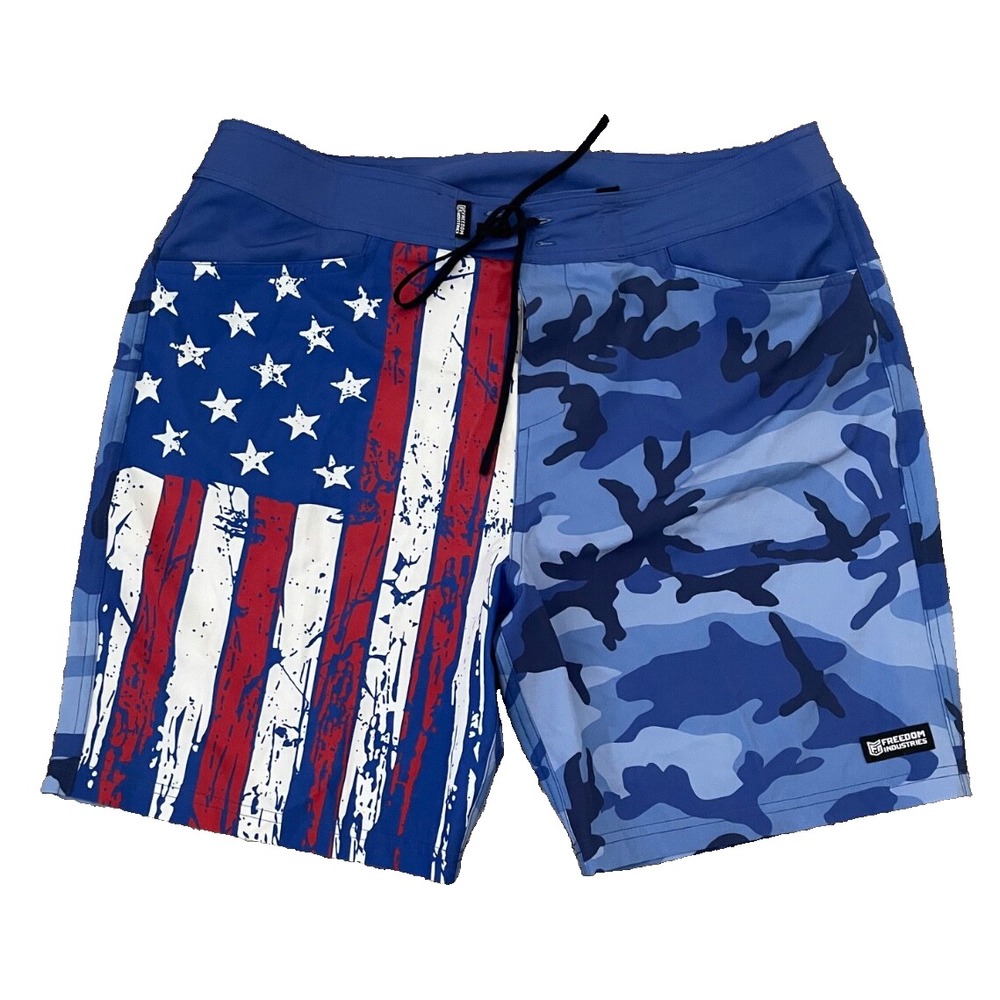 Freedom Industries Swim Board Shorts Men's XL Blue Patriotic Flag USA 9"
